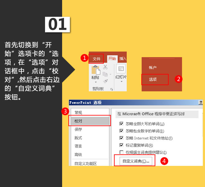 设置自定义词典:星辰玩PPT第三十一招(图2) 点击“自定义词典”按钮